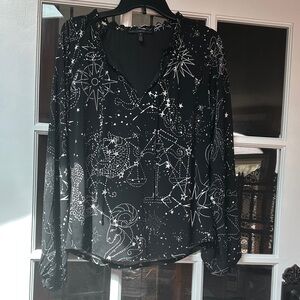 White House Black Market Black Celestial Print Blouse